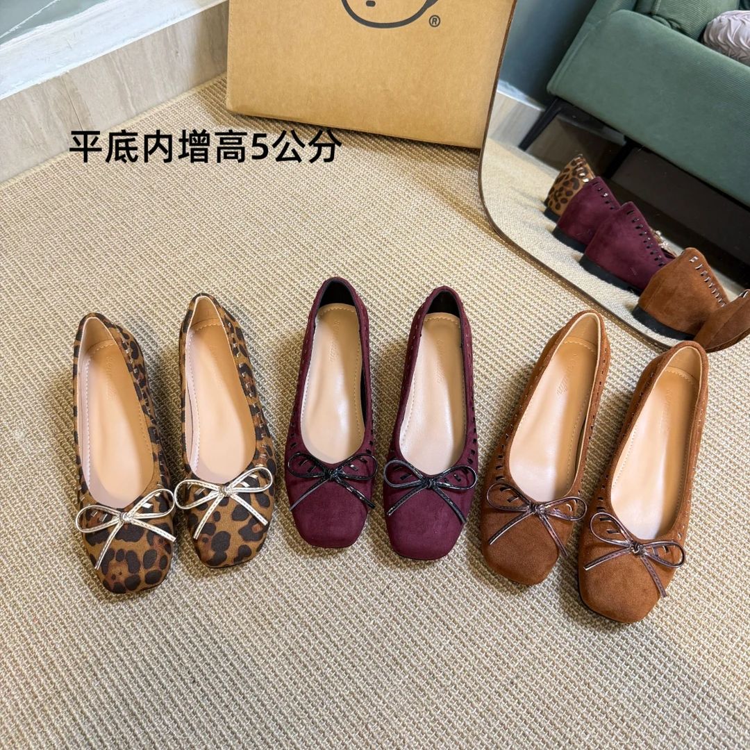 森牧琳内增高5cm~不累脚早秋新款芭蕾鞋女百搭软底方头浅口单鞋女图片