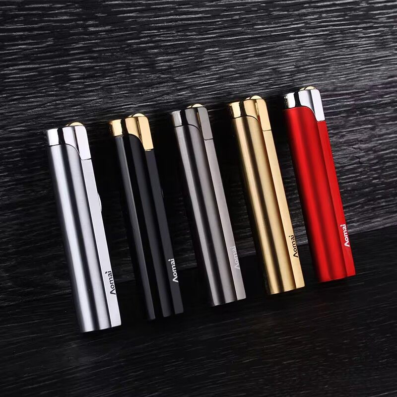 奥麦Aomai充气打火机防风直冲蓝色火焰金属砂轮定火超薄个性刻字