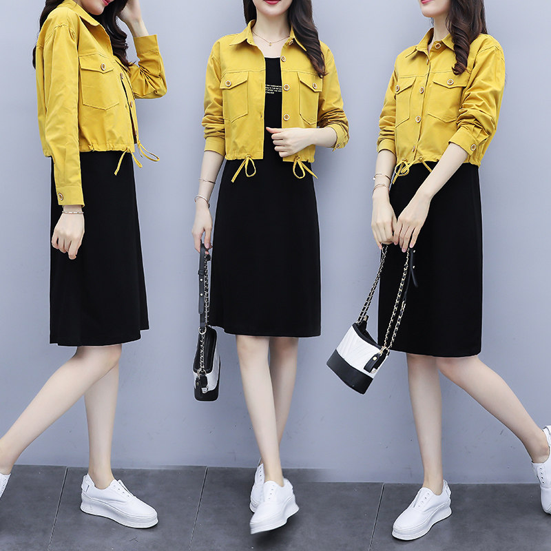 秋装2020年新款女休闲时尚气质连衣裙收腰显瘦洋气减龄遮肉套装裙
