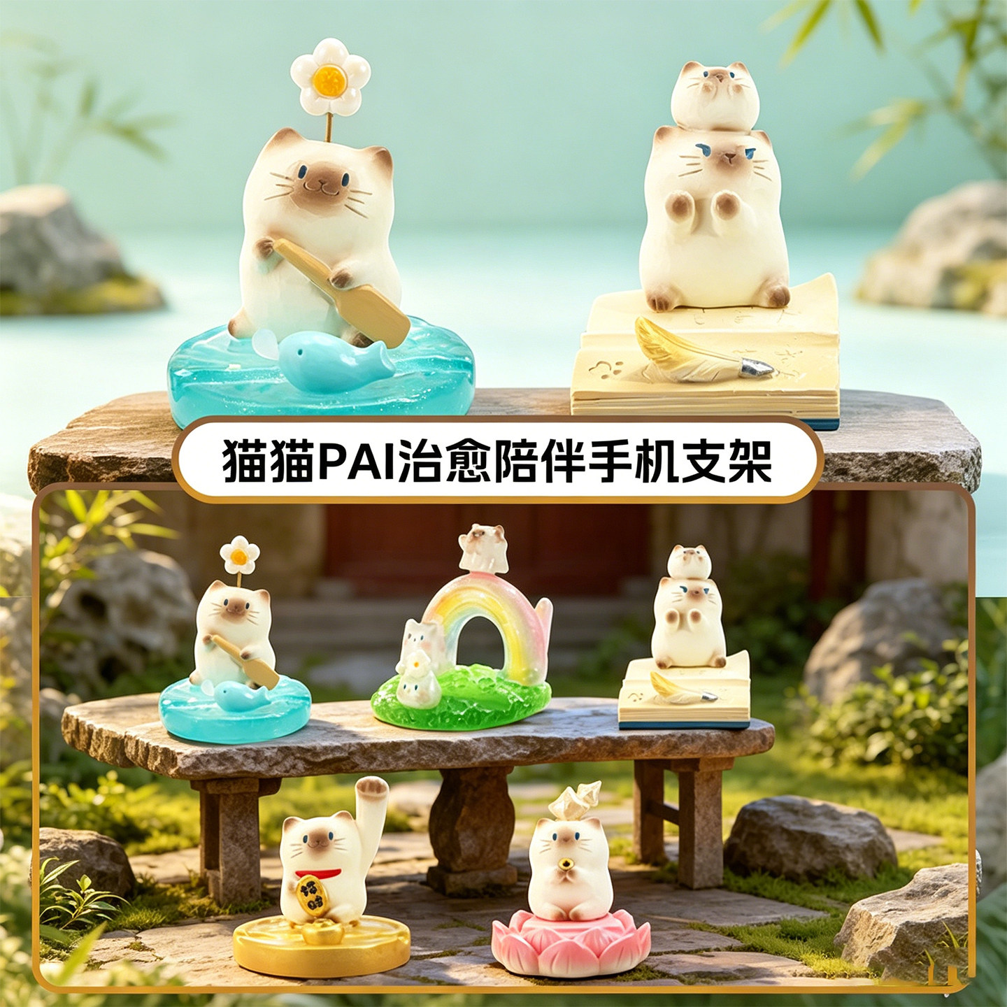 猫猫PAI治愈陪伴手机支架盲盒潮玩可爱礼物女办公室工位桌面摆件图片