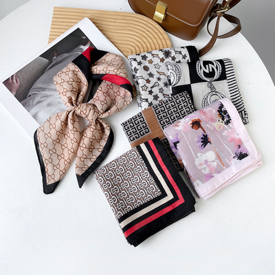 欧美外贸小丝巾包头巾小方巾装饰丝巾领巾女围巾配饰scarf shawls