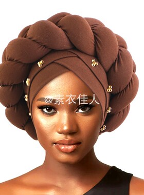 非洲帽夸张粗辫子头巾帽立体海绵麻花辫套头帽钉珠turban hat cap