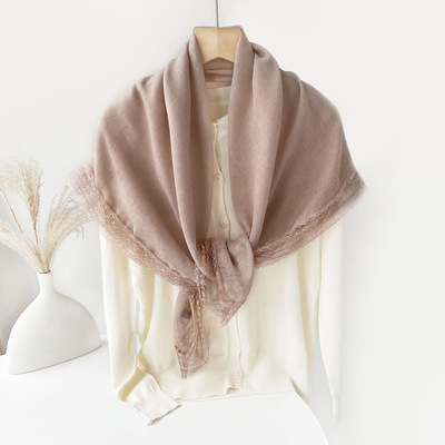 马来西亚蕾丝边大方巾薄款围巾女春夏外搭披肩包头巾 scarf shawl