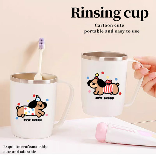 卡通可爱手柄漱口杯高颜值304不锈钢洗漱杯新款防霉带把手刷牙杯