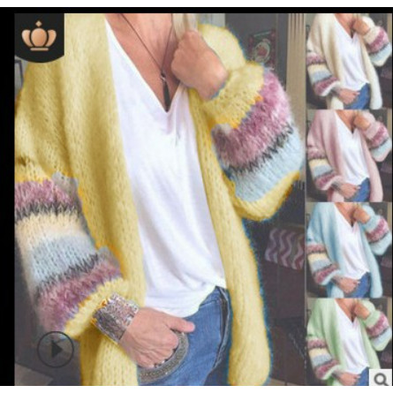 2026新款亚马逊宽松毛衣条纹马海毛开衫欧美秋冬针织长袖外套女装,女装/女士精品,毛衣,淘宝优惠券,粉丝福利购,淘宝优惠卷