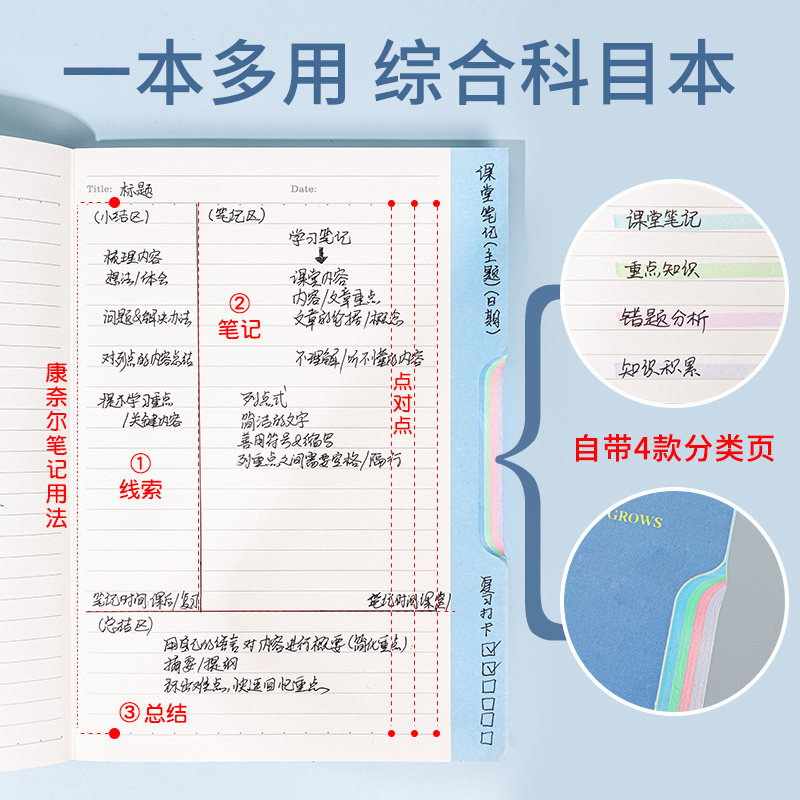 联华分类分层带标签记本记事本子手帐分隔页加厚横线b5分类易翻本简约课堂读书笔记本初高中大学生考研日记本