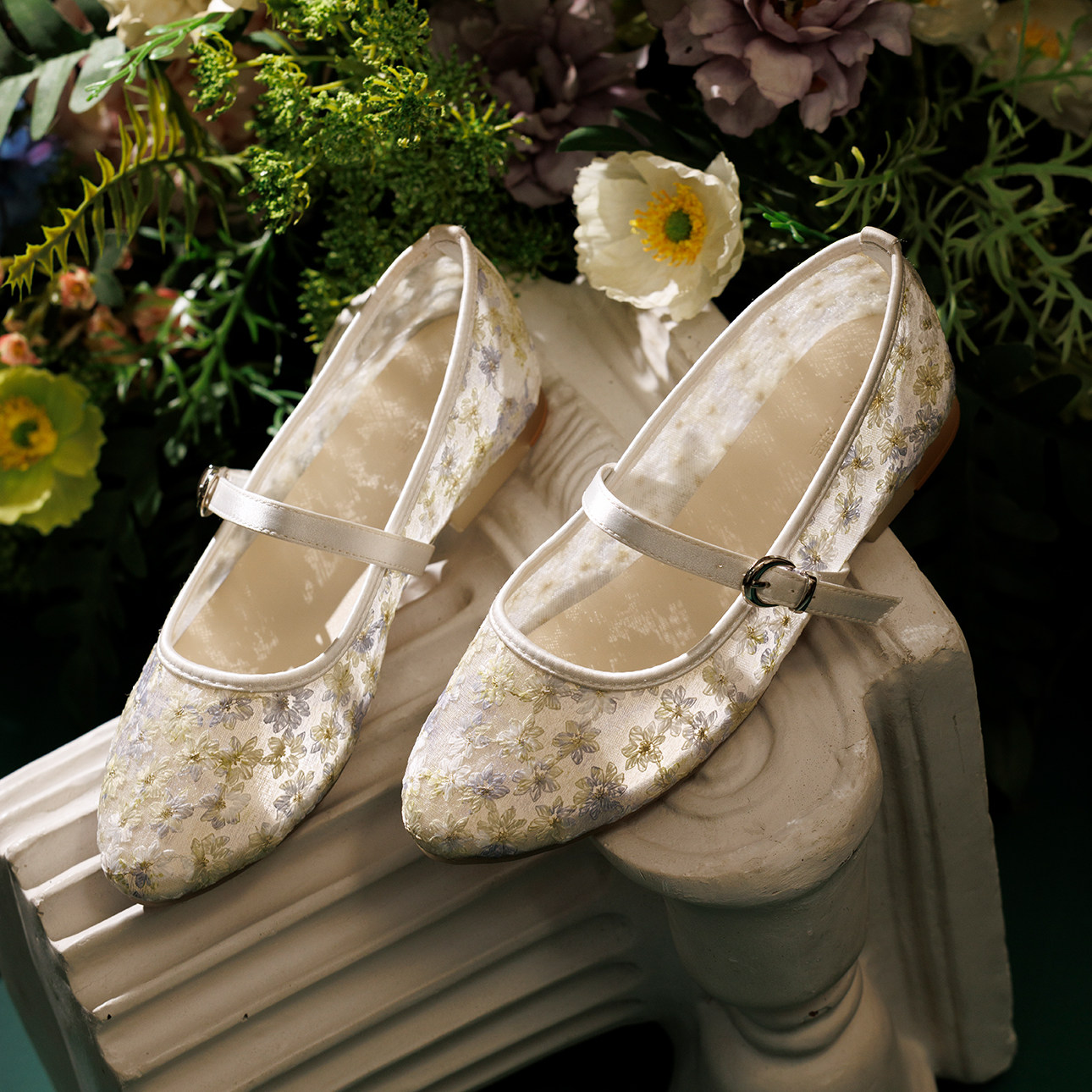 【椿】紫 菀/原创花朵刺绣网纱圆头平底单鞋芭蕾鞋玛丽珍鞋仙女风,女鞋,浅口单鞋,淘宝优惠券,粉丝福利购,淘宝优惠卷