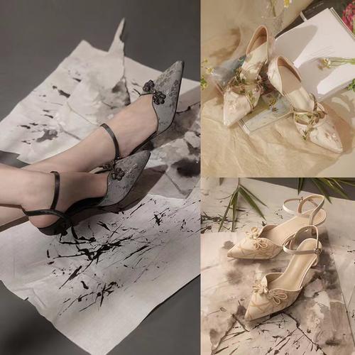 薮椿细高跟中国风梅花旗袍鞋原创