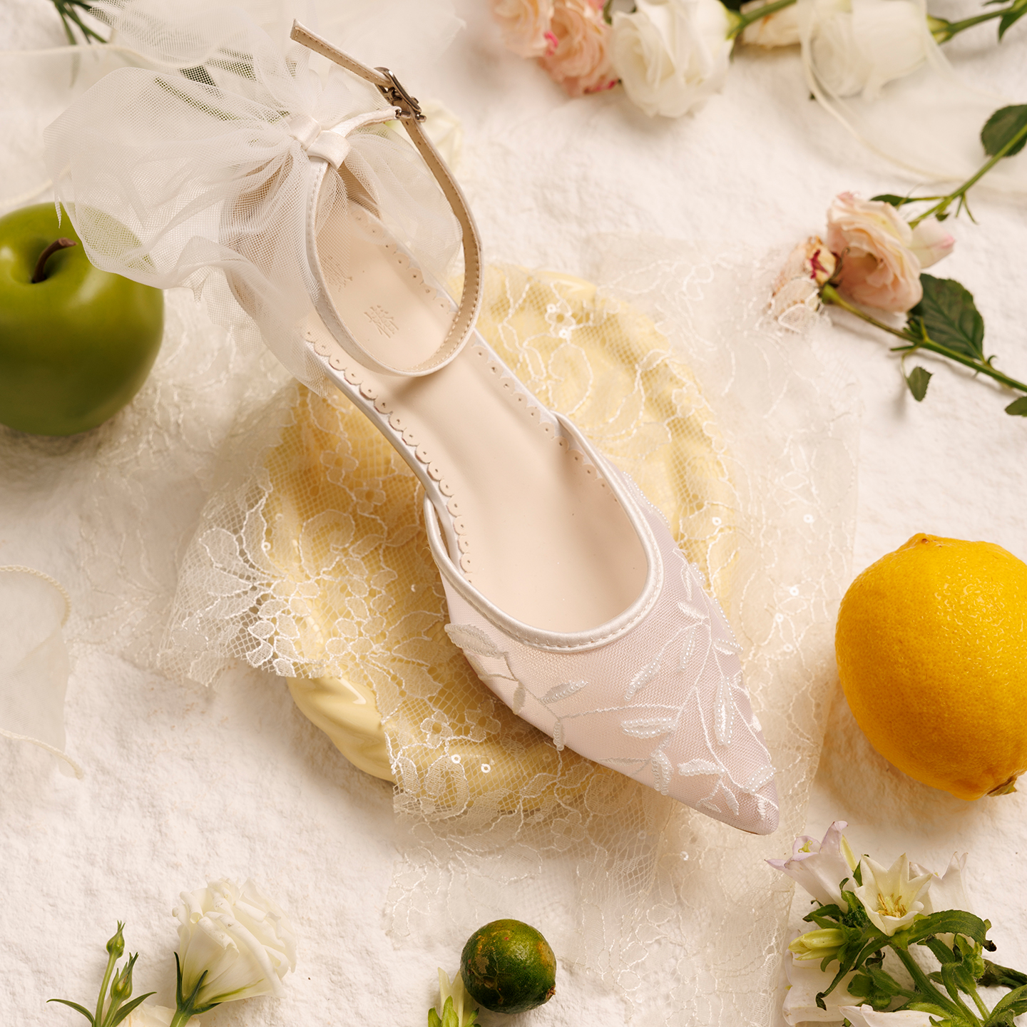 枝叶串珠刺绣网纱仙女风婚鞋伴娘