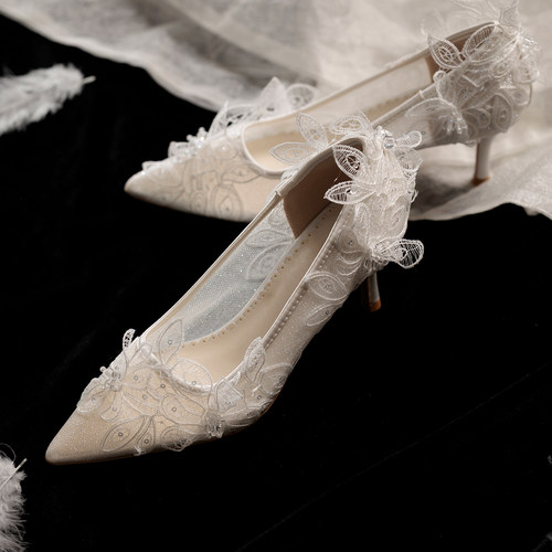 原创蕾丝刺绣婚鞋伴娘成人礼仙女
