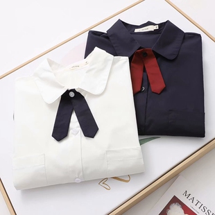 盐系少女小清新领带jk白色衬衫 衬衣日系上衣宽松 女学生学院风短袖