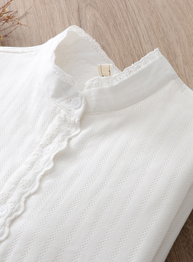 韩版立领花边纯棉白色加绒衬衫女保暖冬新款宽松显瘦加厚打底衬衣