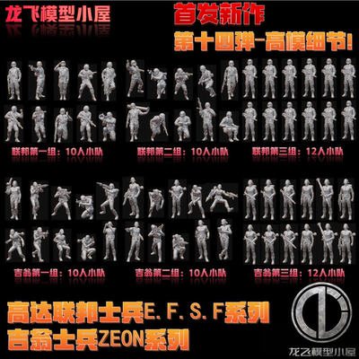 飞模型第十四弹高达联邦吉翁士兵系列微缩模型场景打印制作白模