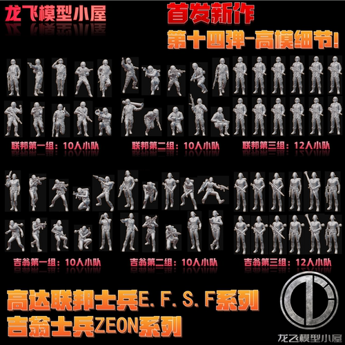 飞模型第十四弹高达联邦吉翁士兵系列微缩模型场景打印制作白模