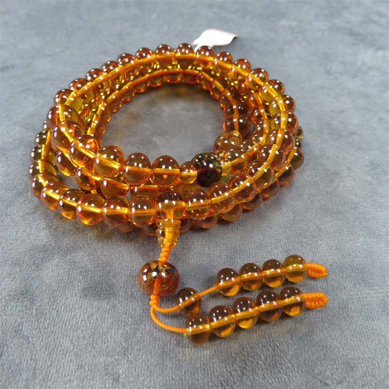 天然抚顺琥珀项链 8m金珀一级净水颈饰108佛珠手链  无优化无烤色