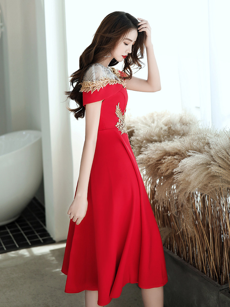 Pregnant women cover their pregnant belly Bride toast dress 2021 red engagement return dress Large size fat mm thin usually can be worn