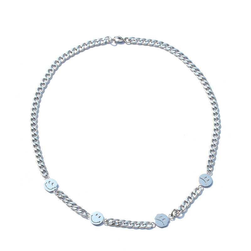 网红同款hiphop钛钢素笑脸项链