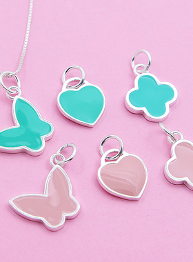 diy粉红色心形四叶草滴胶吊坠