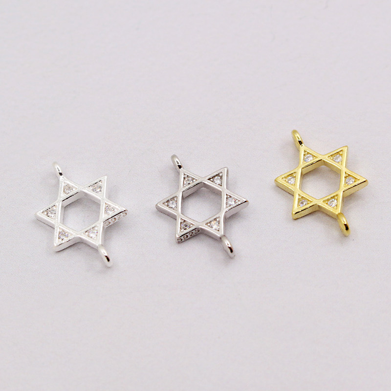 diy纯银双环扣六芒星吊坠隔珠