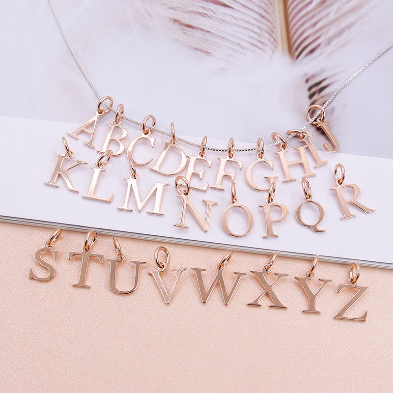 s925纯银配件26英文拼音字母吊坠diy串珠串饰简约光面二十六挂件