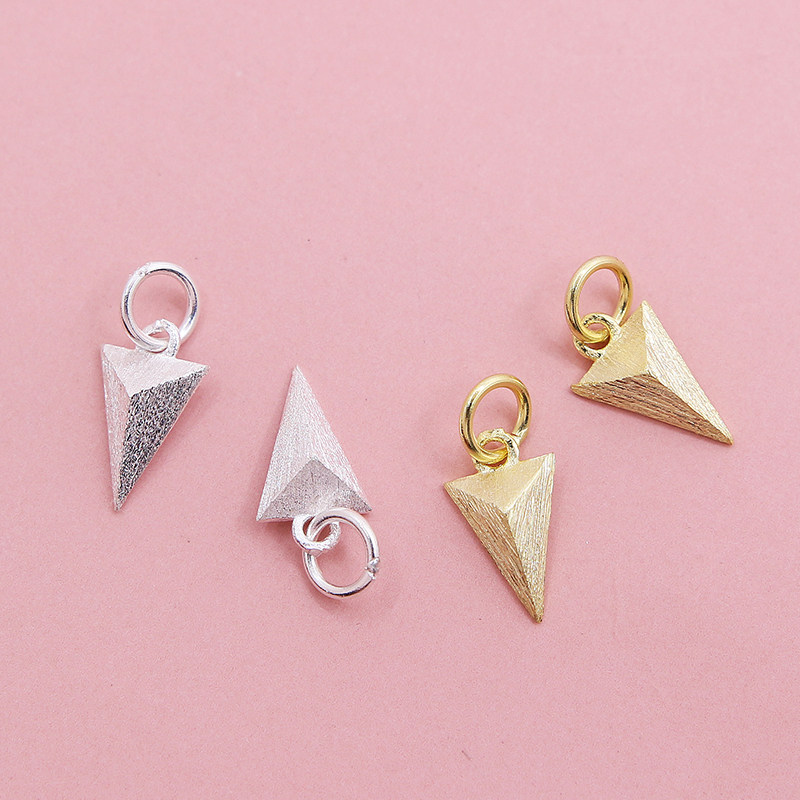 磨砂三角形挂件s925纯银diy手工串珠项链手链挂坠倒三角几何吊坠