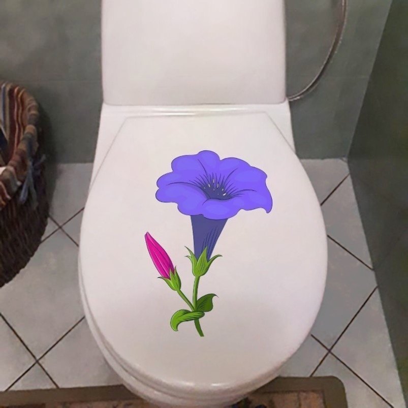 紫色喇叭花卫生间贴画马桶盖贴纸家居装饰防水贴,家居饰品,马桶贴,淘宝优惠券,粉丝福利购,淘宝优惠卷