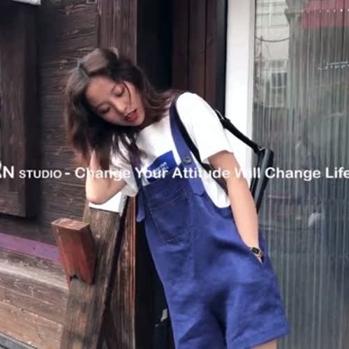 FFAN泛泛 減齡顯瘦 亞麻背帶褲女夏新款ins超火的連體褲 寬松短褲