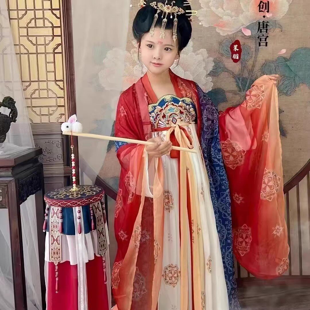 唐宫夜宴儿童古装汉服小朋友舞蹈表演女宝小孩学生诗歌朗诵襦裙子