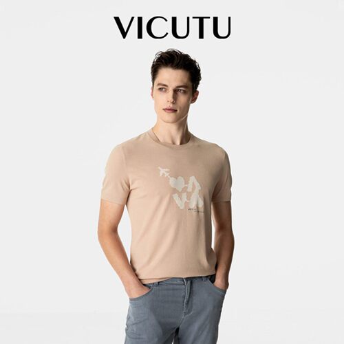 VICUTU威可多男士短袖针织轻盈凉爽速干时尚珊瑚粉色圆领半袖