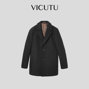 【反季清仓】VICUTU威可多男士大衣中长款黑色翻领商务外套极简风