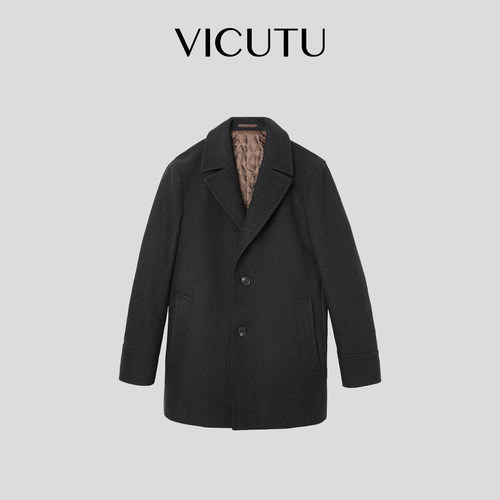【反季清仓】VICUTU威可多男士大衣中长款黑色翻领商务外套极简风