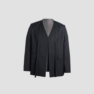 绵羊毛混纺时尚V领黑色西服