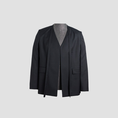绵羊毛混纺时尚V领黑色西服