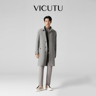 【反季】VICUTU/威可多男士大衣纯羊毛翻领修身呢子外套男