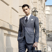 vicutu威可多男士 外套深灰色结婚礼服 西服上衣羊毛材质商务正装