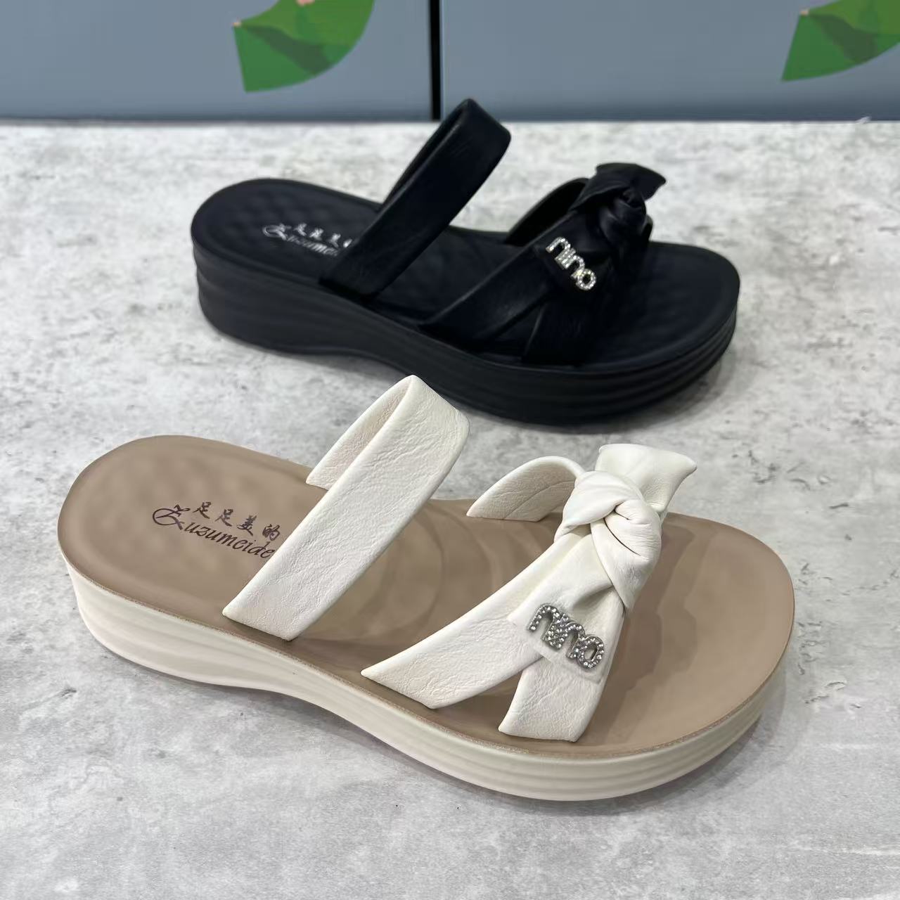 蝴蝶结厚底松糕一字拖女夏外穿