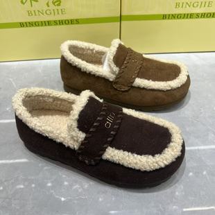 2025冰洁女鞋加绒勃肯鞋女一脚蹬懒人鞋保暖毛绒中口舒适单鞋平底