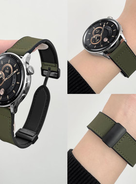 适用华为手表gt6表带新款gt5真皮gt4疯马纹watchgt6pro磁吸男款智能gt3折叠Watch5荣耀Magic运动腕带小众41mm