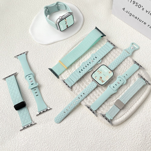 【夏日淡薄荷】适用于苹果手表S10表带新款iwatch9表带applewatch8编织s7硅胶s6磁吸se女生ultra2清新风