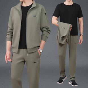 中装年运动套男士秋季新款爸秋装宽松中老年春休闲运动爸服三7608