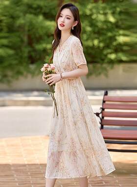 裙领碎花连衣女新款气轻奢高级感质夏收腰显瘦洋气ZZHEN500漂亮裙