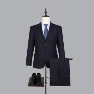 秋冬男士西叉服套装务休闲上班职商宝业2888-Y白领双开蓝西装套装