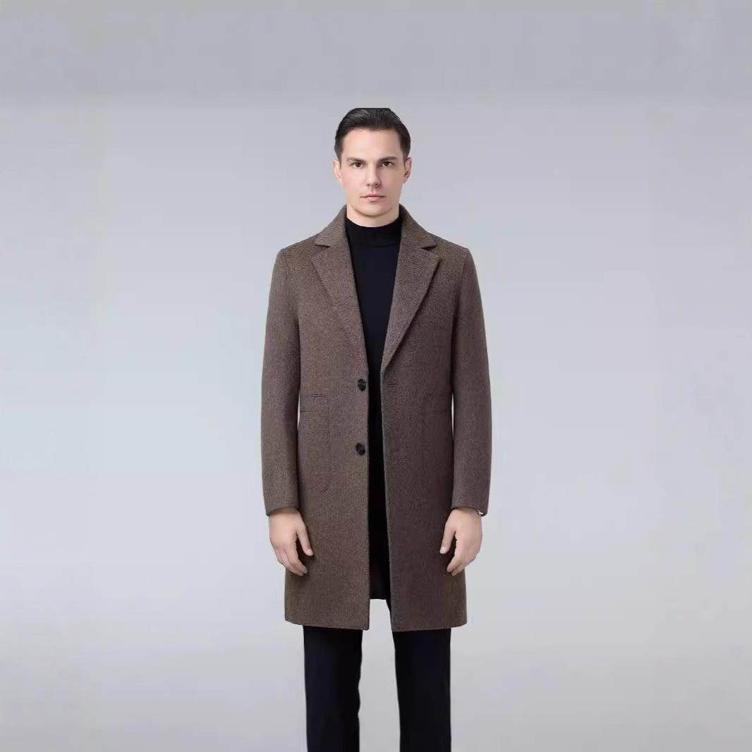 羊秋风冬款男式双外面呢毛大衣中24816-ZZ长款纯色单排扣毛呢套衣,男装,毛呢大衣,淘宝优惠券,粉丝福利购,淘宝优惠卷