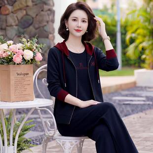 老年运动三套装件中10218745套纯色女简约大码宽松妈妈休闲三套装