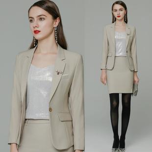 高品作质西装套装杏男女同款职业装业套装女酒店609前化台妆师职