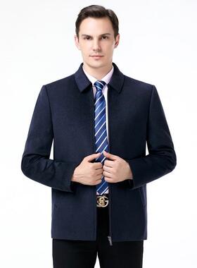 冬季新款男士羊绒毛呢夹全克休闲85835-OP短翻领款保羽绒服暖外套