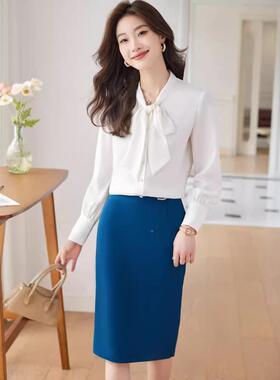 秋季业套装法式衣正面试白色装长职袖AL828800上飘带蝴蝶结衬衫女