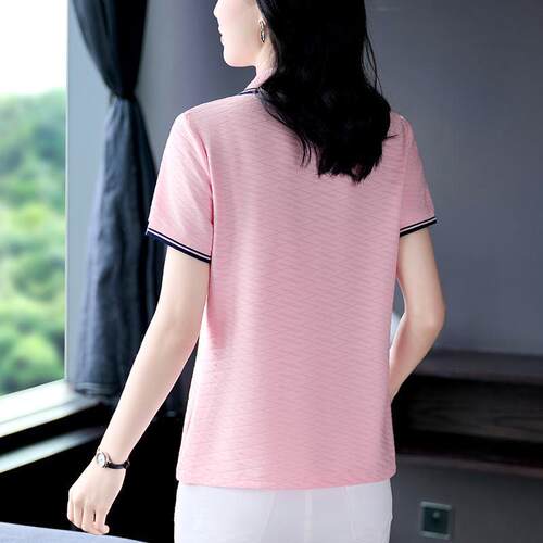夏季简宽约通短勤袖恤女新款显瘦100-2687百搭松圆领体恤衫女