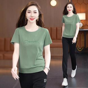 运动套装夏新89976866款时圆领女款休闲跑步薄服大码宽尚松冰丝两