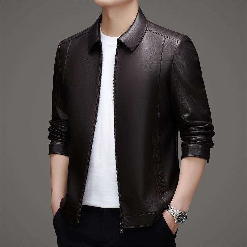 春秋季新男士休闲6332-C翻领爸皮款衣中青年爸装百款搭短皮夹克外,男装,夹克,淘宝优惠券,粉丝福利购,淘宝优惠卷
